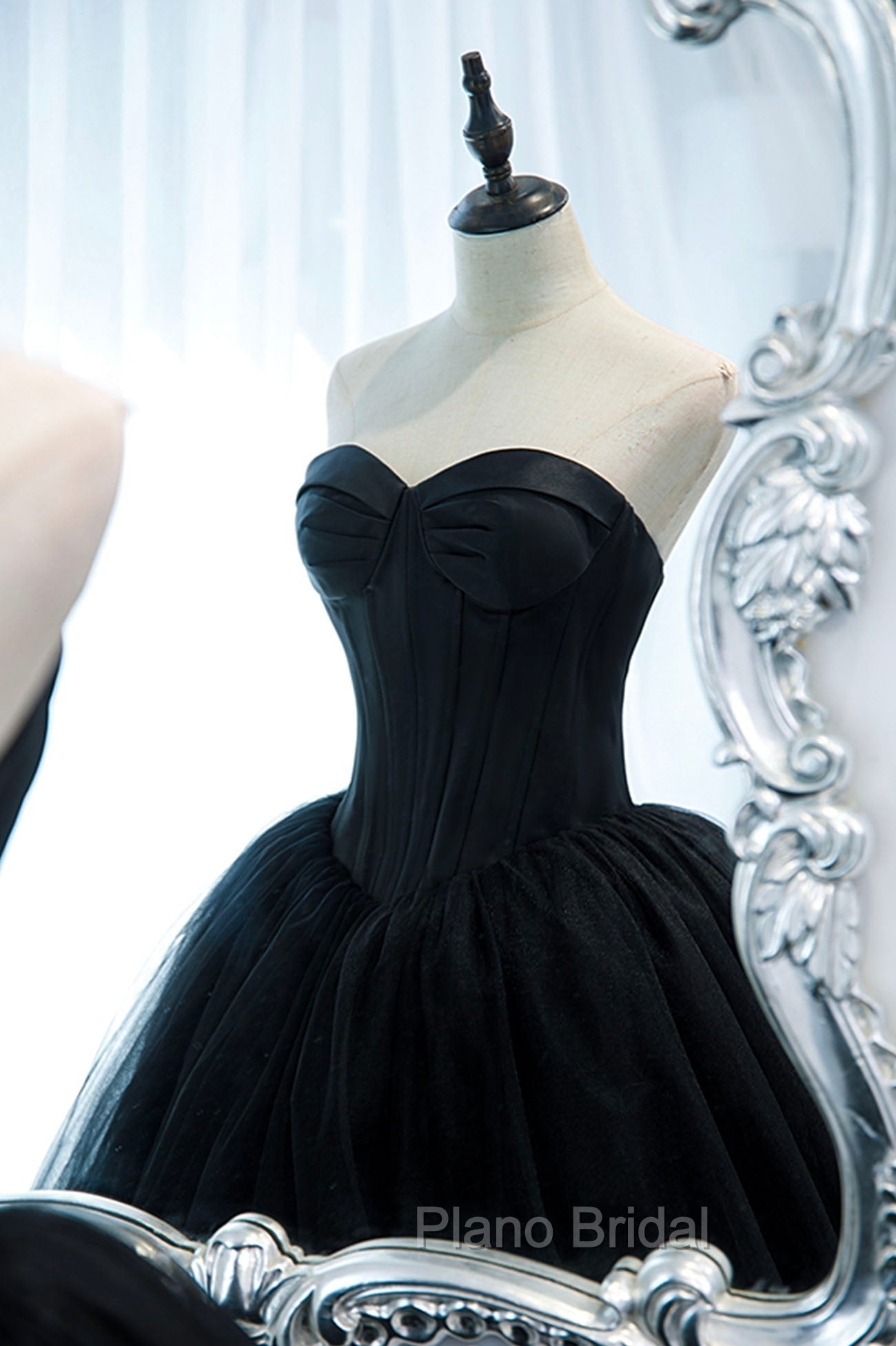 Black Strapless Tulle Long A-Line Formal Prom Dresses, Black Formal Evening Gown Secondary image