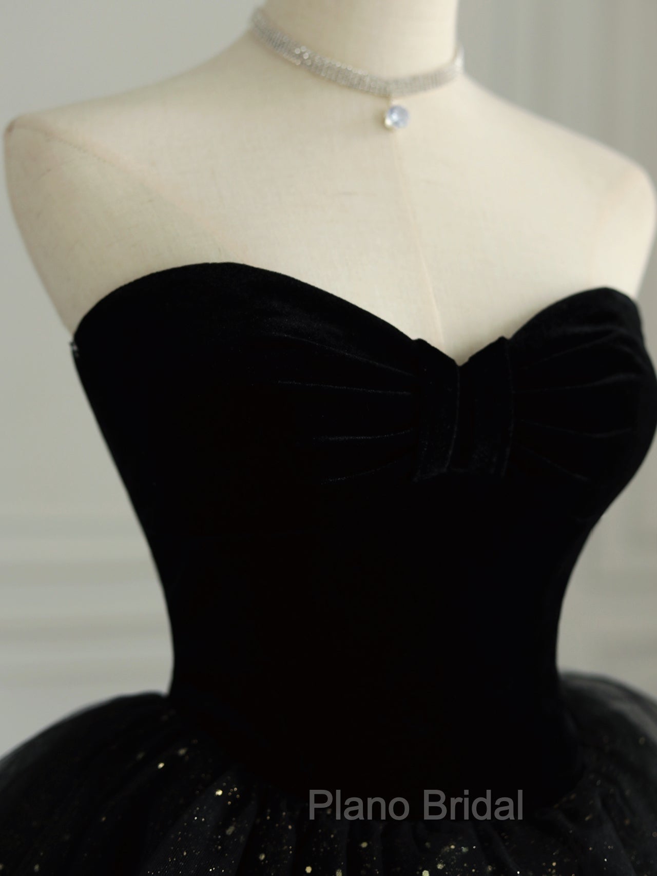 Black Strapless Layered Velvet Tulle Long Formal Prom Dresses Evening Dresses