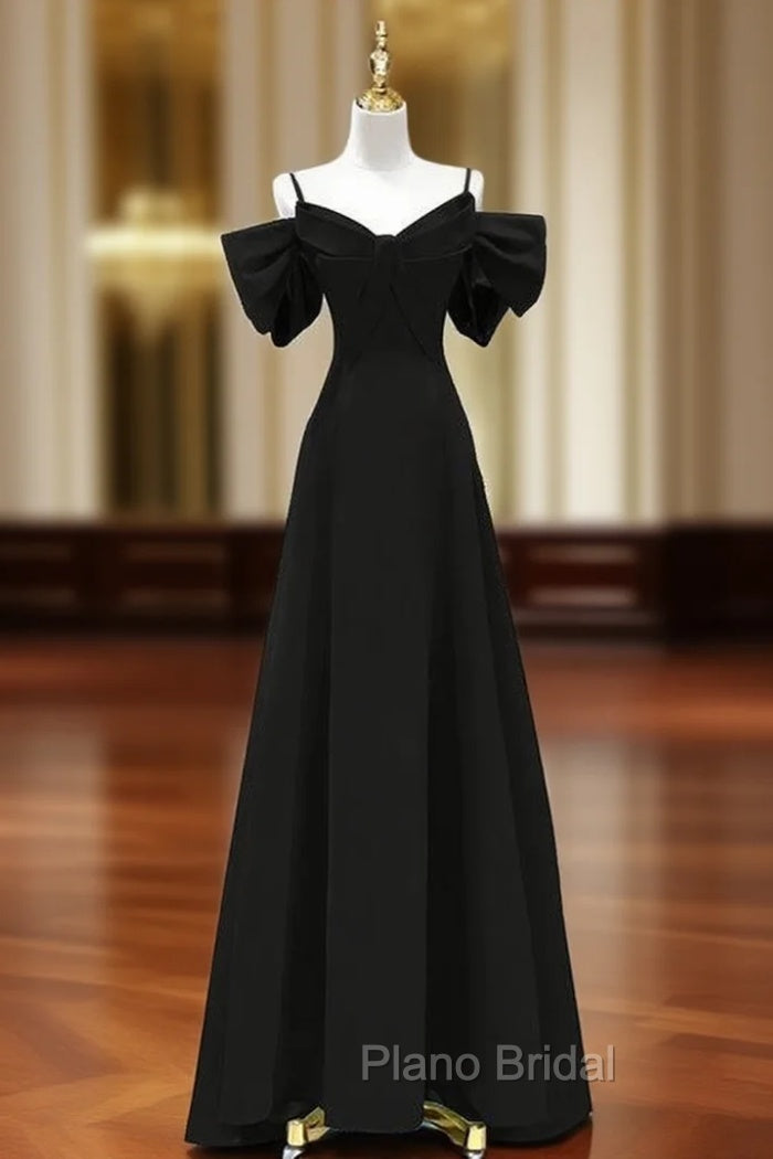 Black Straps Bow Long Formal Prom Dresses