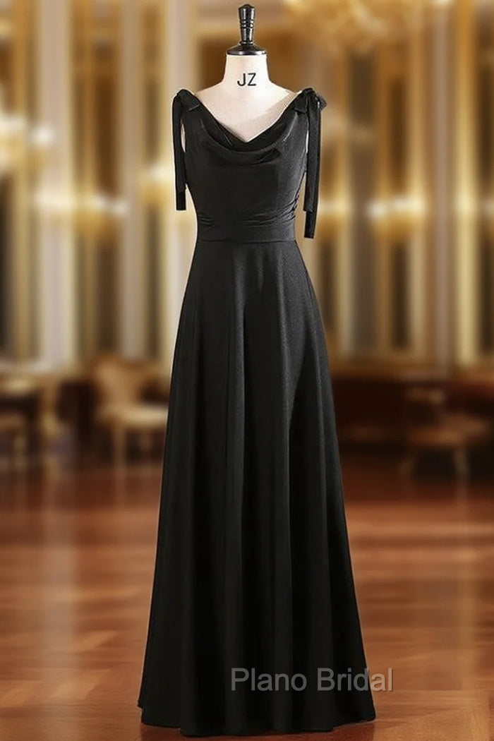 Black Straps Pleats Pearls Formal Prom Dresses