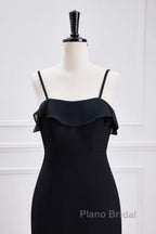 Black Straps Ruffle Multi-Layer Chiffon Maxi Dresses