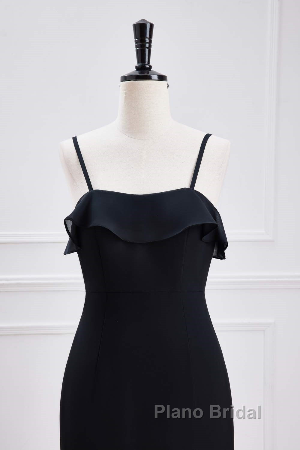 Black Straps Ruffle Multi-Layer Chiffon Maxi Dresses