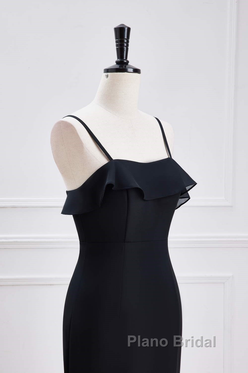 Black Straps Ruffle Multi-Layer Chiffon Maxi Dresses