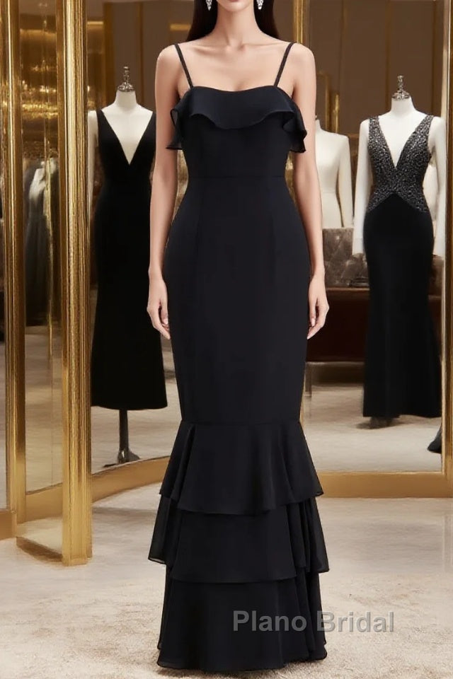 Black Straps Ruffle Multi-Layer Chiffon Maxi Dresses Main image