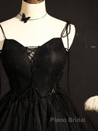 Black Straps Tulle Short Homecoming Dresses Formal Prom Dresses, Little Black Party Dresses