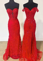 Black Sweetheart Lace Appliques Mermaid Long Prom Dress