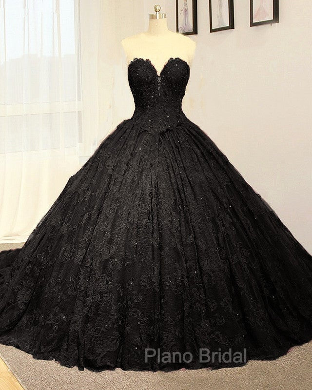 Black Sweetheart Lace Wedding Dresses Ball Gown