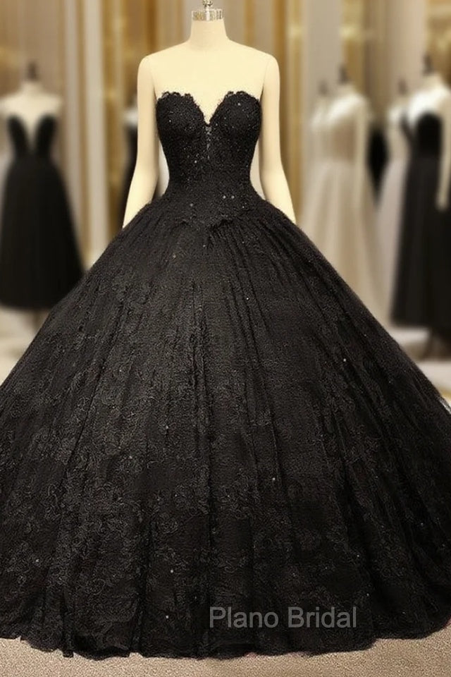 Black Sweetheart Lace Wedding Dresses Ball Gown Main image
