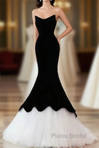 Black Sweetheart Mermaid Tulle Formal Prom Dresses