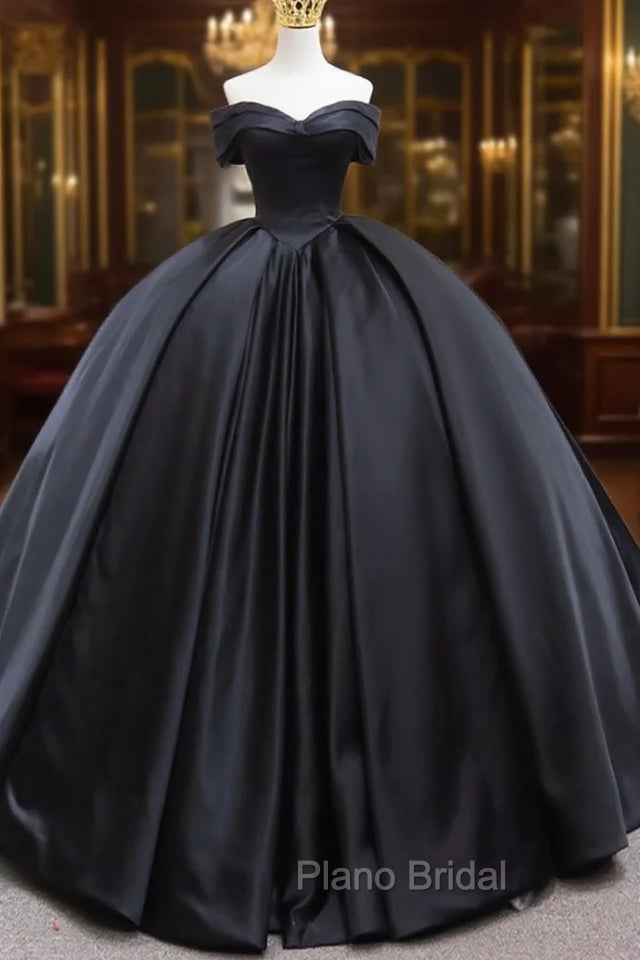 Black Sweetheart Neck Satin Long Formal Prom Gown, Black Sweet 16 Dresses Main image