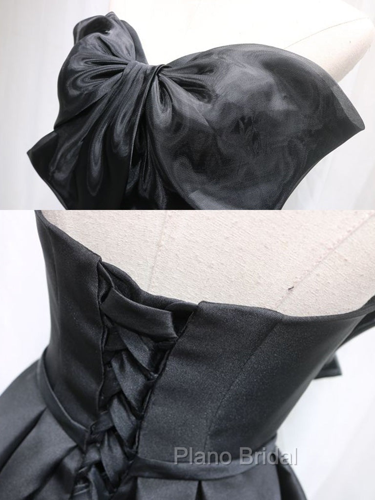 Black Sweetheart Neck Satin Short Formal Prom Dresses, Black Homecoming Dresses