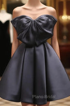 Black Sweetheart Neck Satin Short Formal Prom Dresses, Black Homecoming Dresses