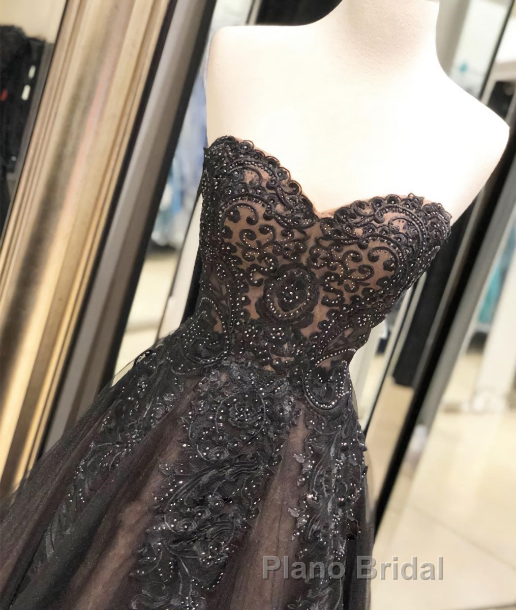 Black sweetheart neck tulle lace long Formal Prom dress, black evening dress Secondary image