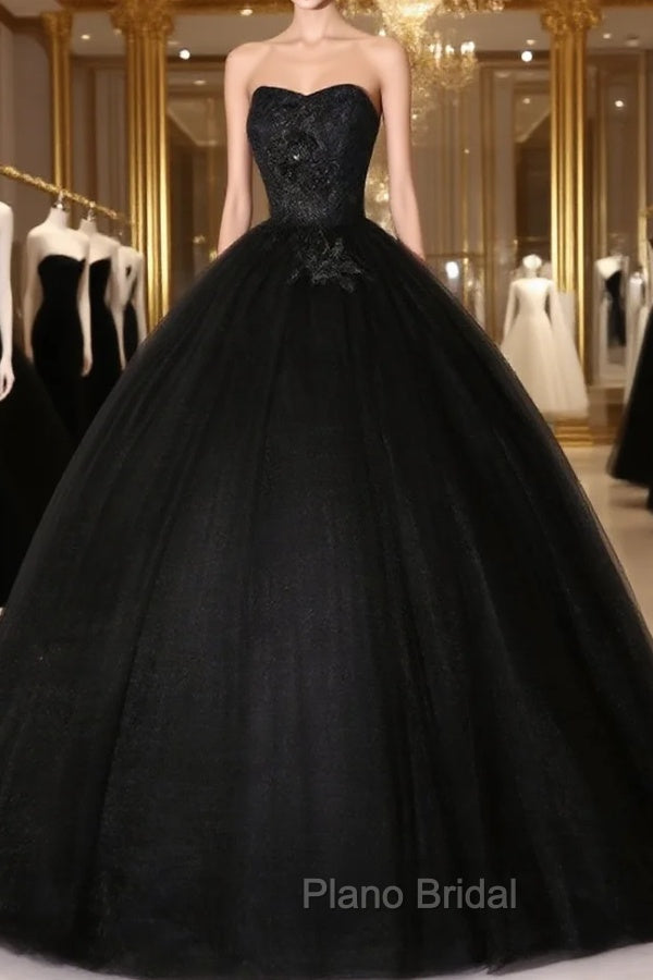 Black Sweetheart Neck Tulle Long Formal Prom Dresses Black Evening Dresses Secondary image