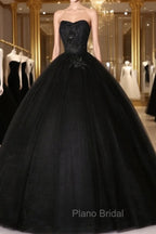 Black Sweetheart Neck Tulle Long Formal Prom Dresses Black Evening Dresses