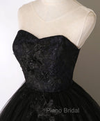 Black Sweetheart Neck Tulle Long Formal Prom Dresses Black Evening Dresses