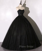 Black Sweetheart Neck Tulle Long Formal Prom Dresses Black Evening Dresses