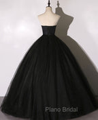 Black Sweetheart Neck Tulle Long Formal Prom Dresses Black Evening Dresses