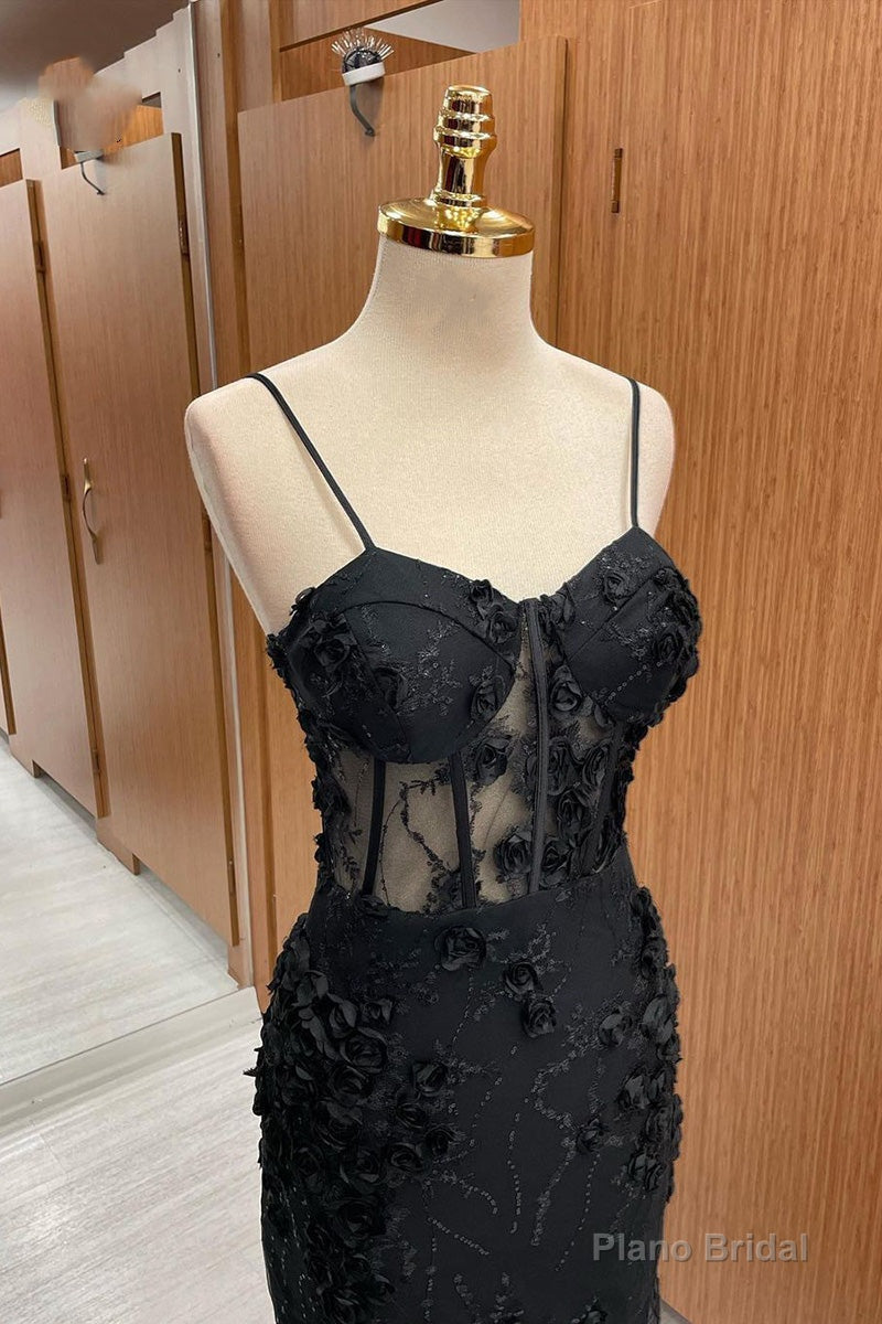 Black Sweetheart Straps Mermaid Appliques Tulle Long Prom Dress Secondary image