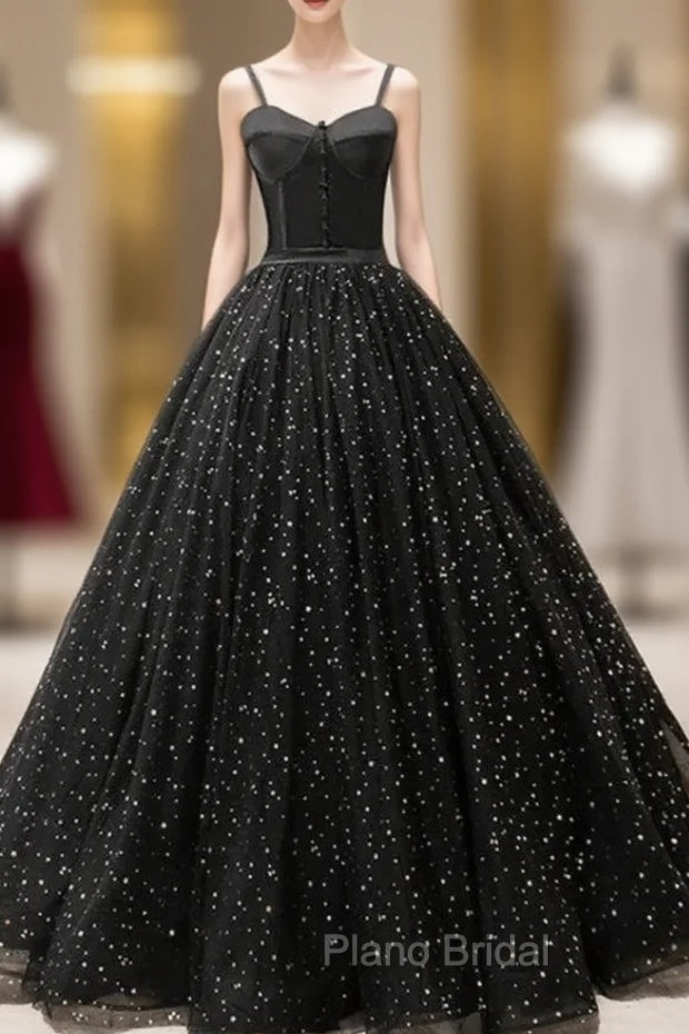 Black Sweetheart Straps Tulle Long Evening Gown Sleeveless Floor-Length Formal Prom Dresses Formal Prom Dresses shops Main image