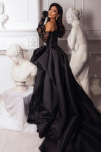 Black Fashion Sexy Taffeta Slit Long Elegant Ball Gown Formal Evening Dresses