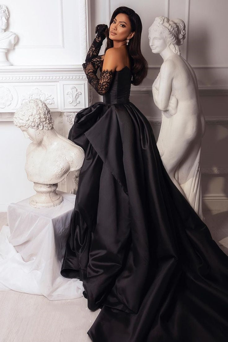 Black Fashion Sexy Taffeta Slit Long Elegant Ball Gown Formal Evening Dresses