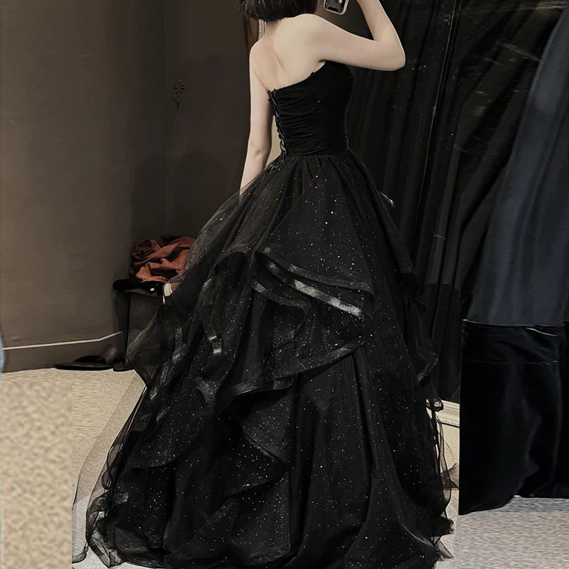 Black Sweetheart Tulle Long Formal Evening Gown, Black Party Dresses Formal Prom Dresses Secondary image