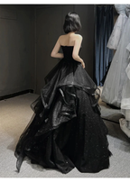 Black Sweetheart Tulle Long Formal Evening Gown, Black Party Dresses Formal Prom Dresses