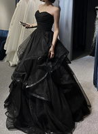 Black Sweetheart Tulle Long Formal Evening Gown, Black Party Dresses Formal Prom Dresses