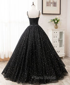 Black Sweetheart Tulle Long Formal Prom Dresses, Black Formal Sweet 16 Dresses
