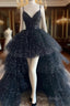 Black Tulle A-Line Layers Long Party Dresses, Black Tulle Formal Prom Dresses