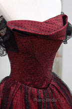 Black Tulle And Burgundy Satin Long Formal Prom Dresses, Charming A-Line Party Dresses