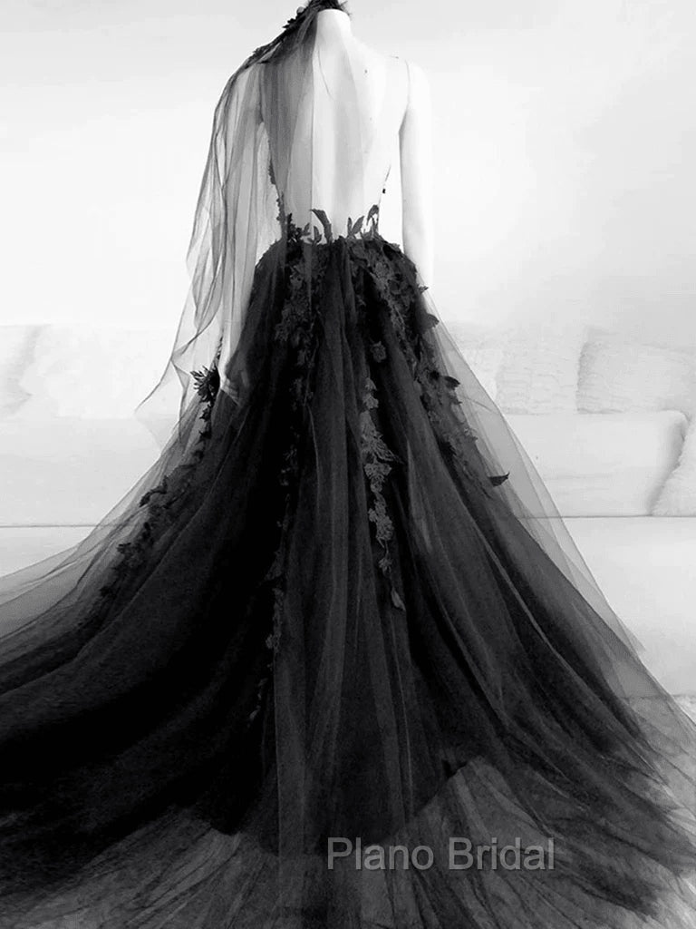 Black Tulle and Lace Long Formal Prom Dresses Long Black Floral Formal Evening Dresses Formal Prom Dresses shops Secondary image