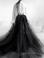 Black Tulle and Lace Long Formal Prom Dresses Long Black Floral Formal Evening Dresses Formal Prom Dresses shops