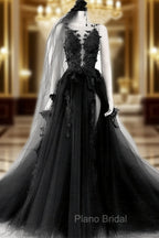 Black Tulle and Lace Long Formal Prom Dresses Long Black Floral Formal Evening Dresses Formal Prom Dresses shops