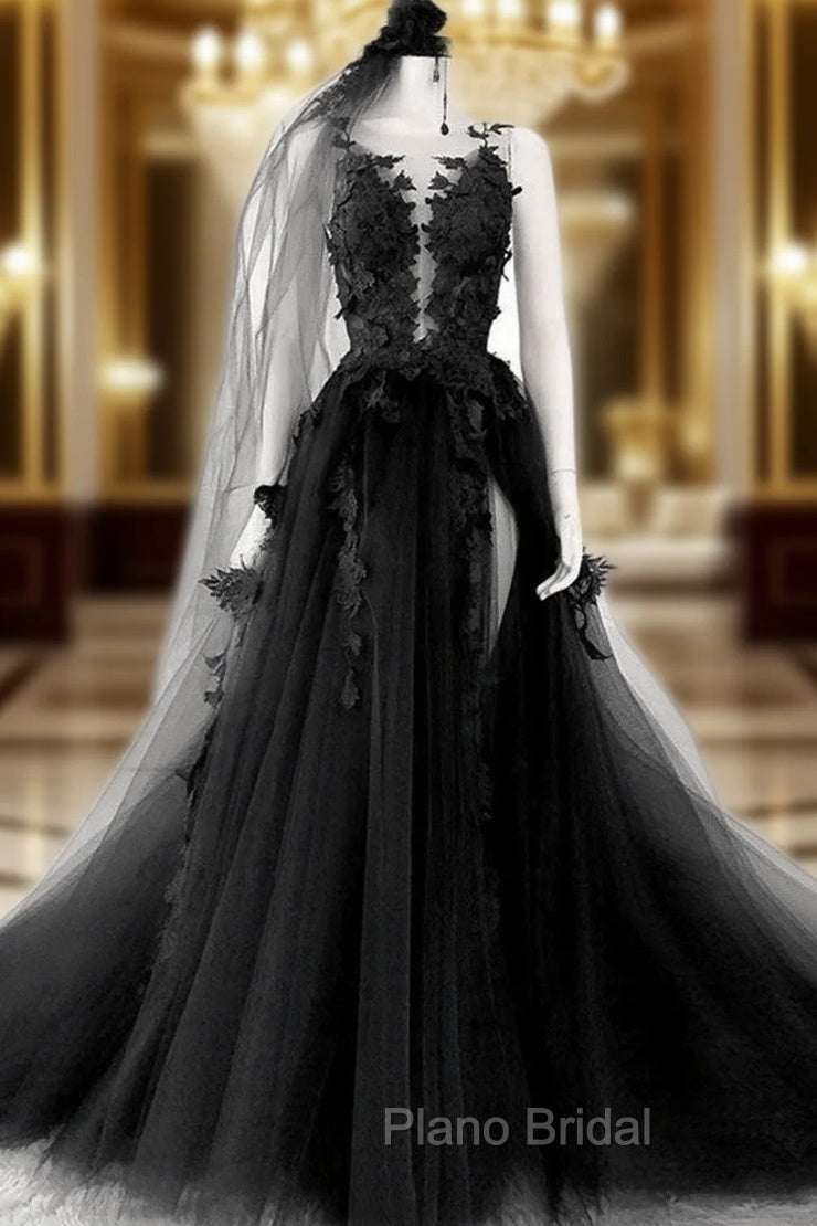 Black Tulle and Lace Long Formal Prom Dresses Long Black Floral Formal Evening Dresses Formal Prom Dresses shops Main image