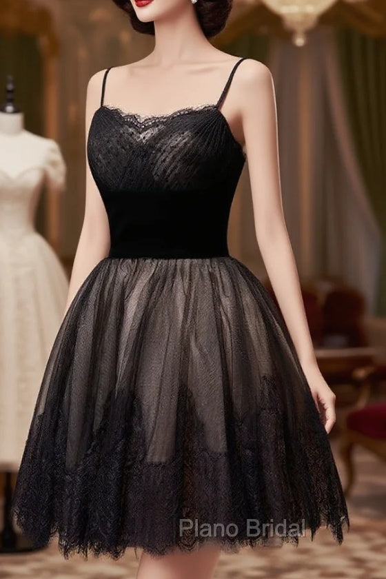 Black Tulle and Lace Straps Short Party Dresses, Black Homecoming Dresses Secondary image