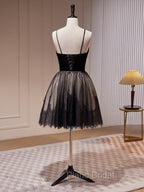 Black Tulle and Lace Straps Short Party Dresses, Black Homecoming Dresses