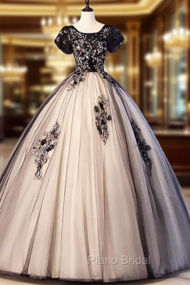 Black Tulle Appliques Puff Sleeve Quinceanera Dresses Main image