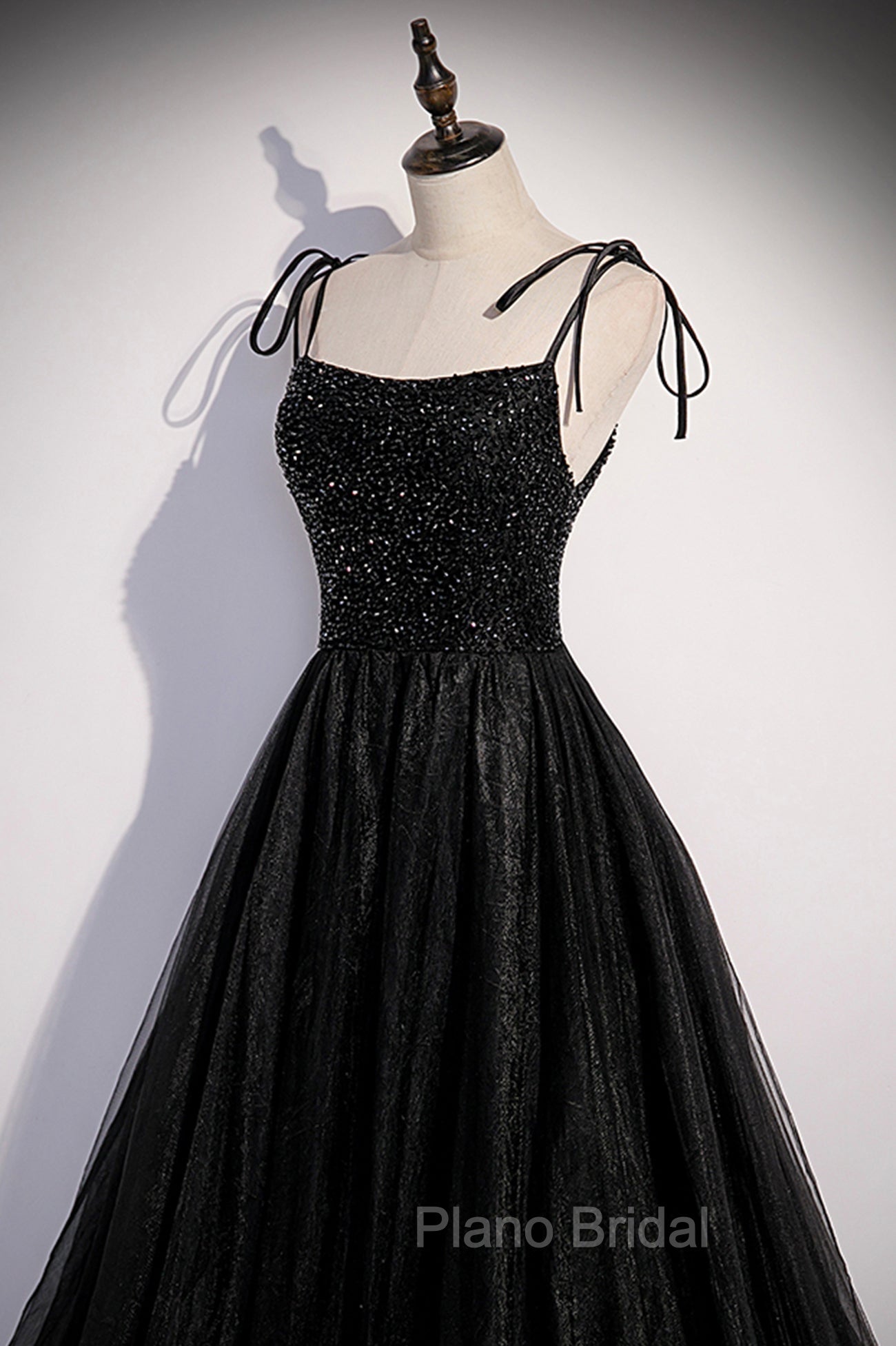 Black Tulle Beaded Long Formal Prom Dresses, A-Line Spaghetti Straps Evening Dresses Secondary image