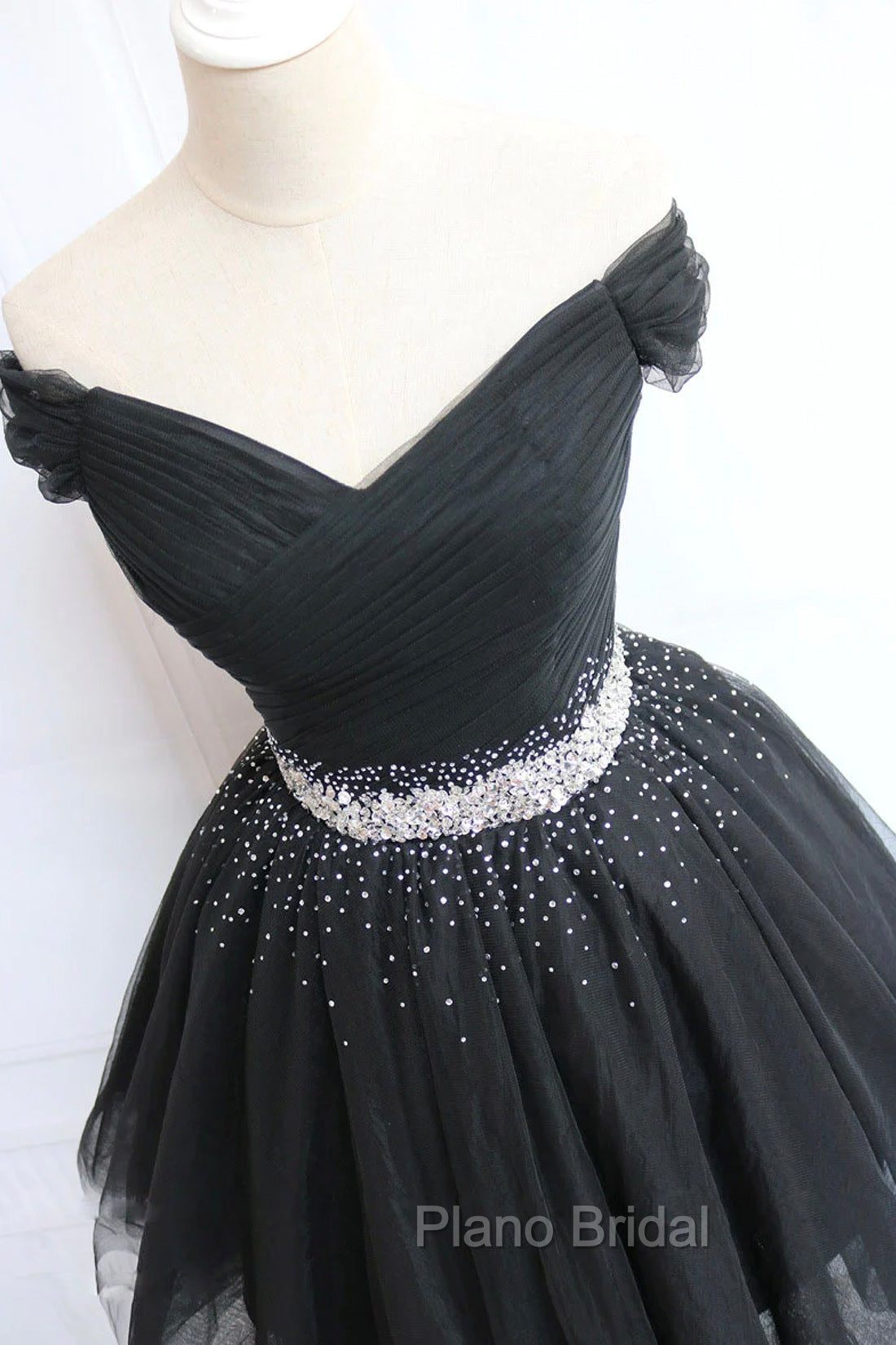 Black Tulle Beaded Short Formal Prom Dresses, Off Shoulder Evening Party Dresses Secondary image