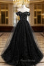 Black Tulle Beading Off the Shoulder Formal Prom Dresses
