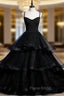 Black Tulle Double Straps Beading Formal Prom Dresses