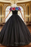 Black Tulle Embroidery Flower Quinceanera Dresses