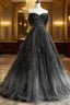 Black Tulle Gradient Long Party Dresses With Beadings, Black Formal Dresses Formal Prom Dresses