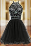 Black Tulle Halter Backless With Crystal Homecoming Dresses