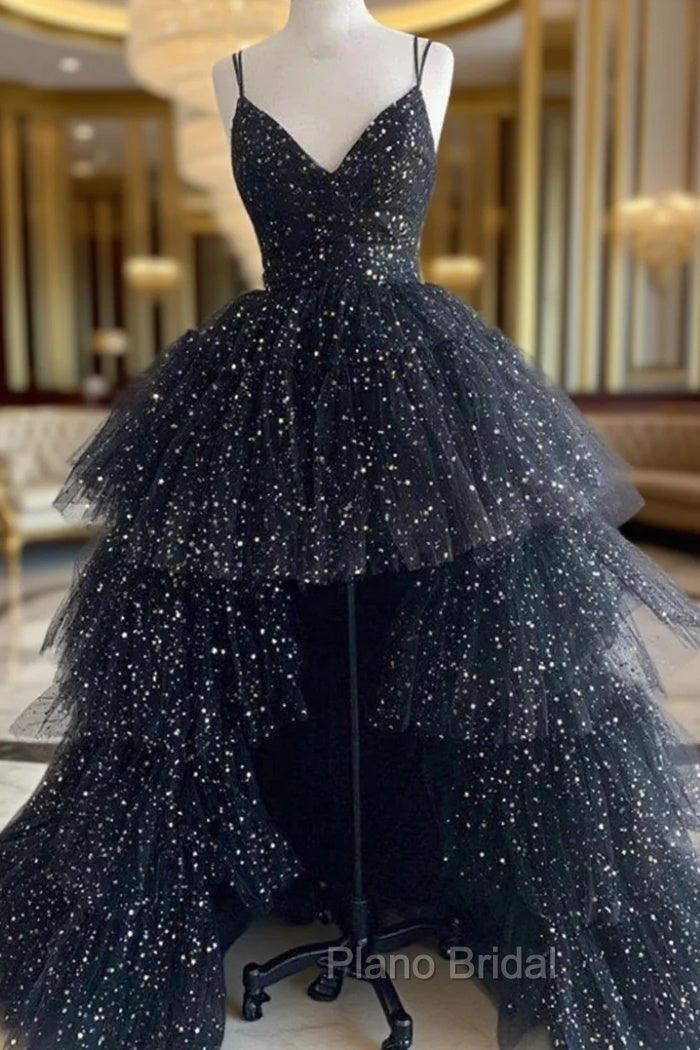 Black Tulle  Spaghetti Straps Formal Prom Dresses
