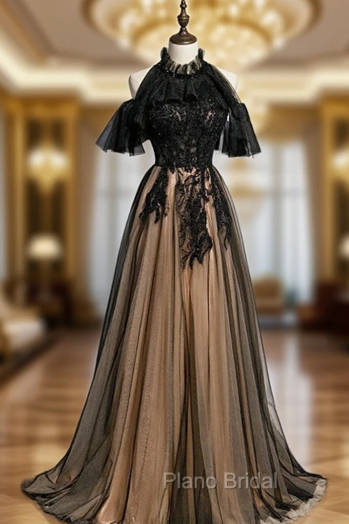 Black Tulle High Neck Beading Backless Formal Prom Dresses Main image