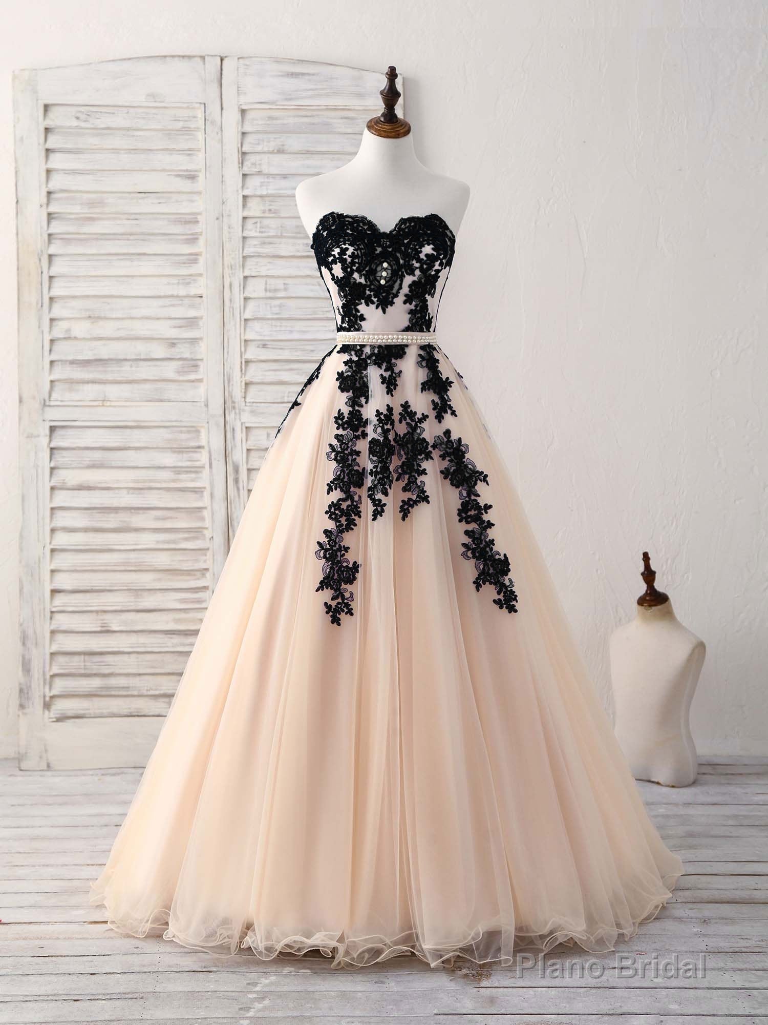 Black Tulle Lace Applique Long Prom Dress, Black Evening Dress Secondary image