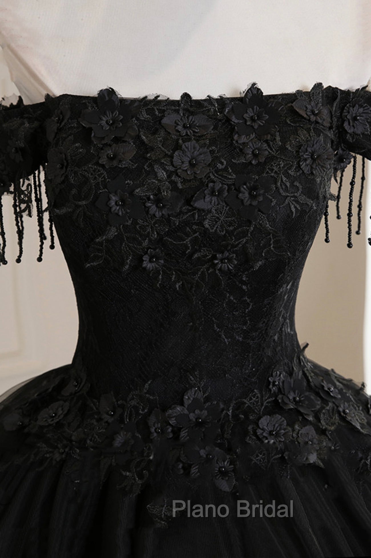 Black Tulle Lace Long Formal Prom Dresses, Black A-Line Evening Gown Secondary image